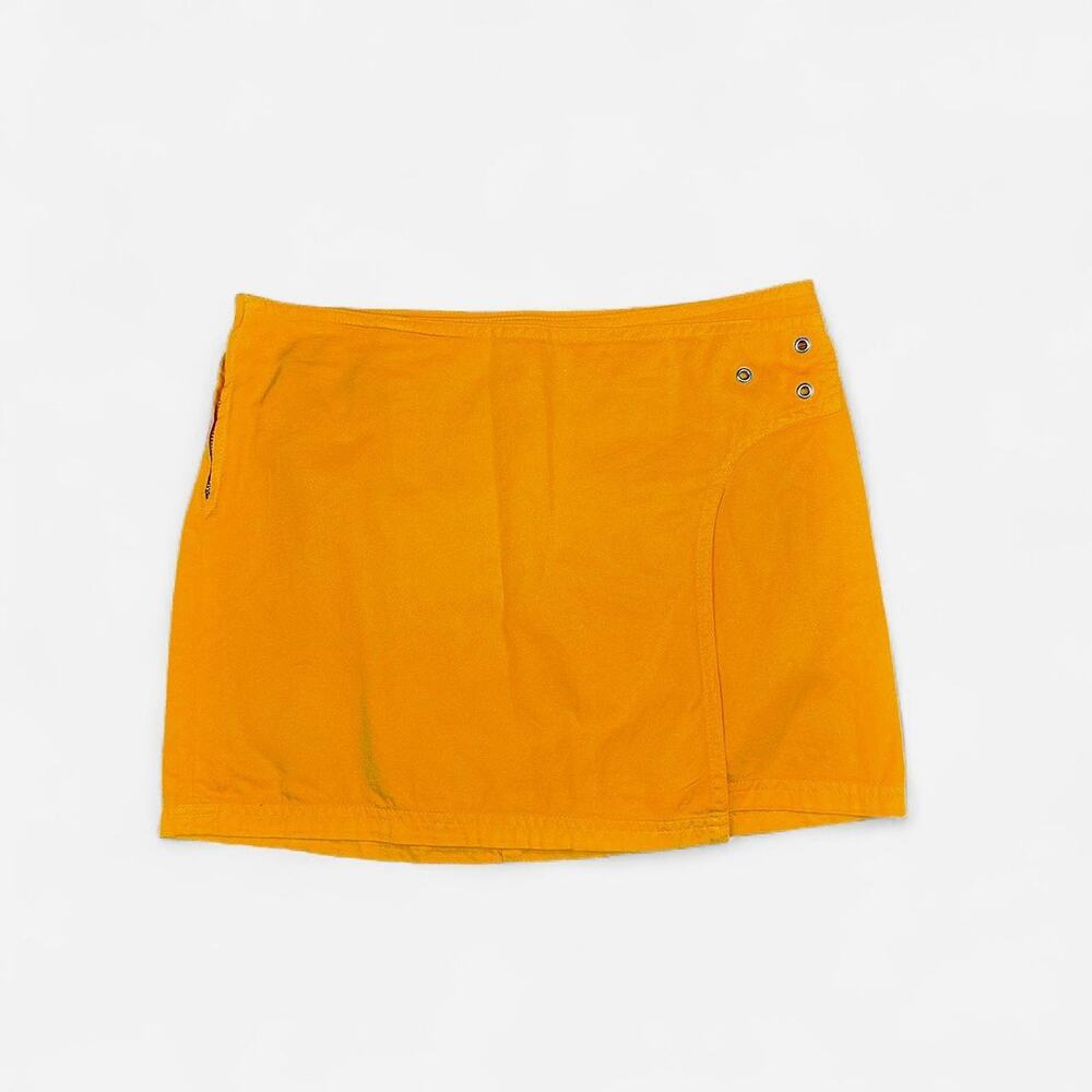 European vintage orange mini skirt l grommet details side slit, Sisley brand
